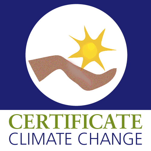 A mockup of a Climate Change Certificate card with a professional design, featuring a badge and the text 'Climate Change Certificate'.